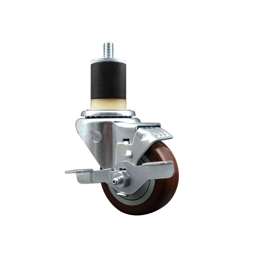 Stainless Steel Polyurethane Expanding Stem Swivel Caster with 3 Inch Maroon Wheel and 1-7/8" Stem & Top Locking Brake - 300 lbs. Capacity Per Caster - Service Caster Brand — photo 1