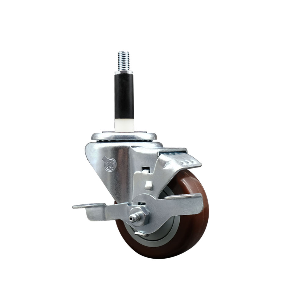 Polyurethane Expanding Stem Swivel Caster with 3 Inch Maroon Wheel and 7/8" Stem & Top Locking Brake - 300 lbs. Capacity Per Caster - Service Caster Brand — photo 1