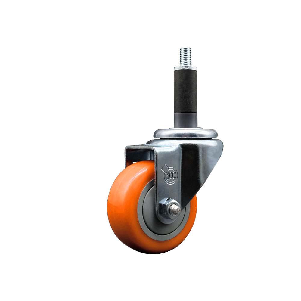 Stainless Steel Polyurethane Expanding Stem Swivel Caster with 3 Inch Orange Wheel and 1" Stem - 300 lbs. Capacity Per Caster - Service Caster Brand — photo 1