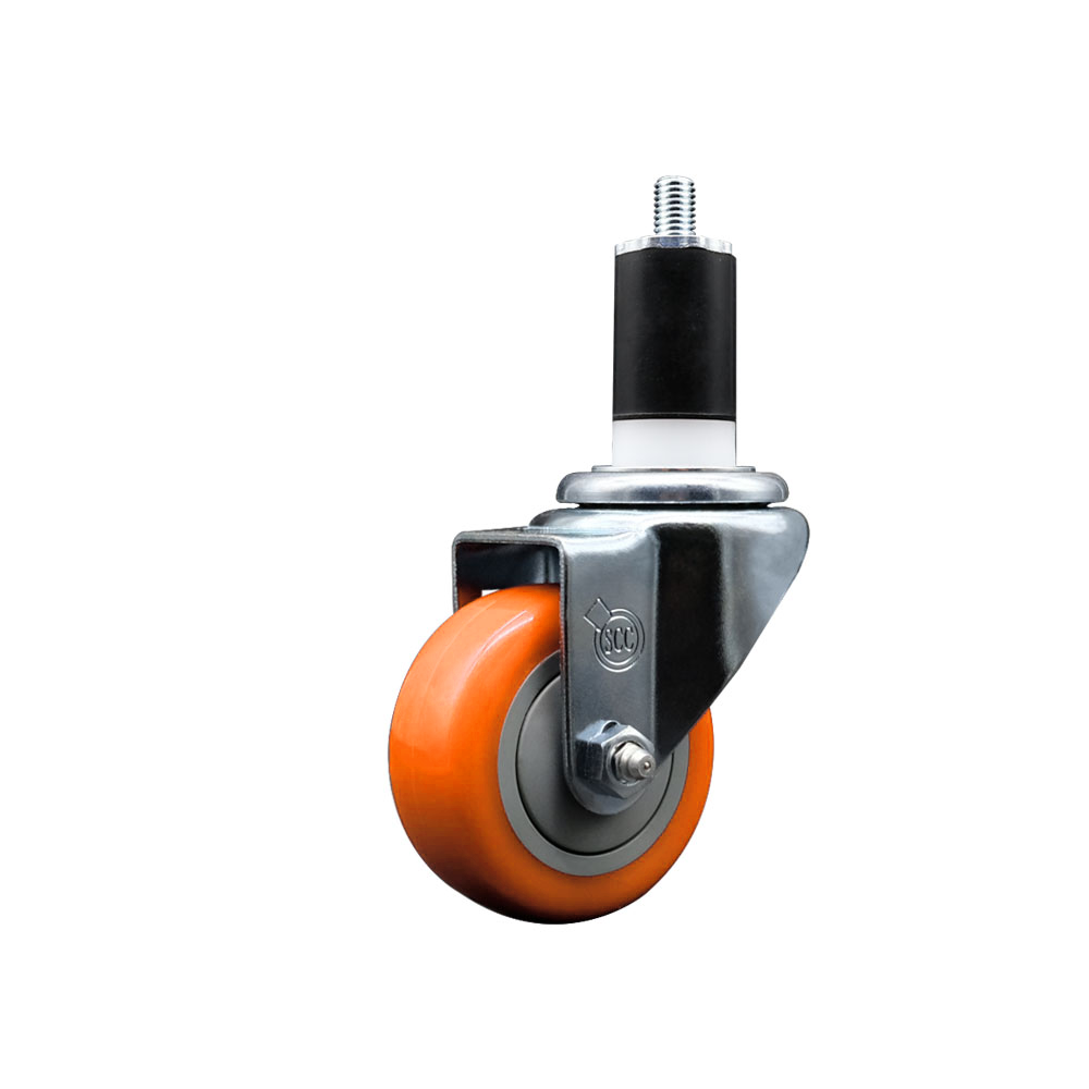 Polyurethane Expanding Stem Swivel Caster with 3 Inch Orange Wheel and 1-1/2" Stem - 300 lbs. Capacity Per Caster - Service Caster Brand — photo 1