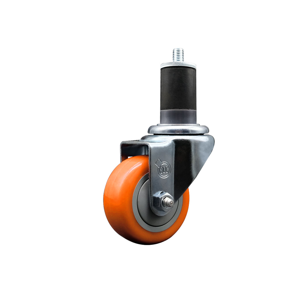 Stainless Steel Polyurethane Expanding Stem Swivel Caster with 3 Inch Orange Wheel and 1-5/8" Stem - 300 lbs. Capacity Per Caster - Service Caster Brand — photo 1