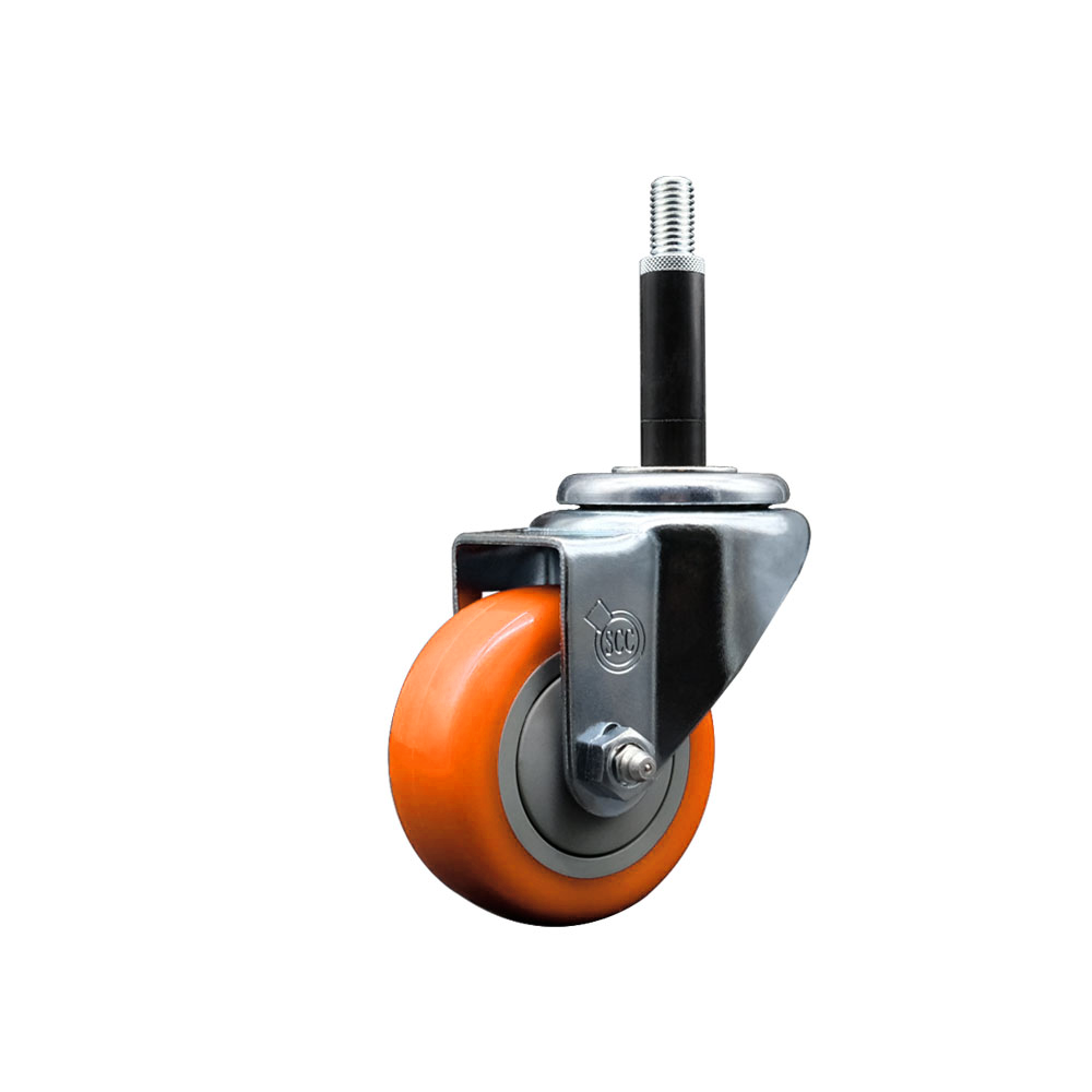 Polyurethane Expanding Stem Swivel Caster with 3 Inch Orange Wheel and 3/4" Stem - 300 lbs. Capacity Per Caster - Service Caster Brand — photo 1
