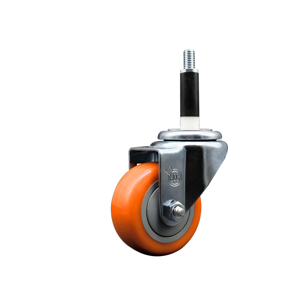 Polyurethane Expanding Stem Swivel Caster with 3 Inch Orange Wheel and 7/8" Stem - 300 lbs. Capacity Per Caster - Service Caster Brand — photo 1