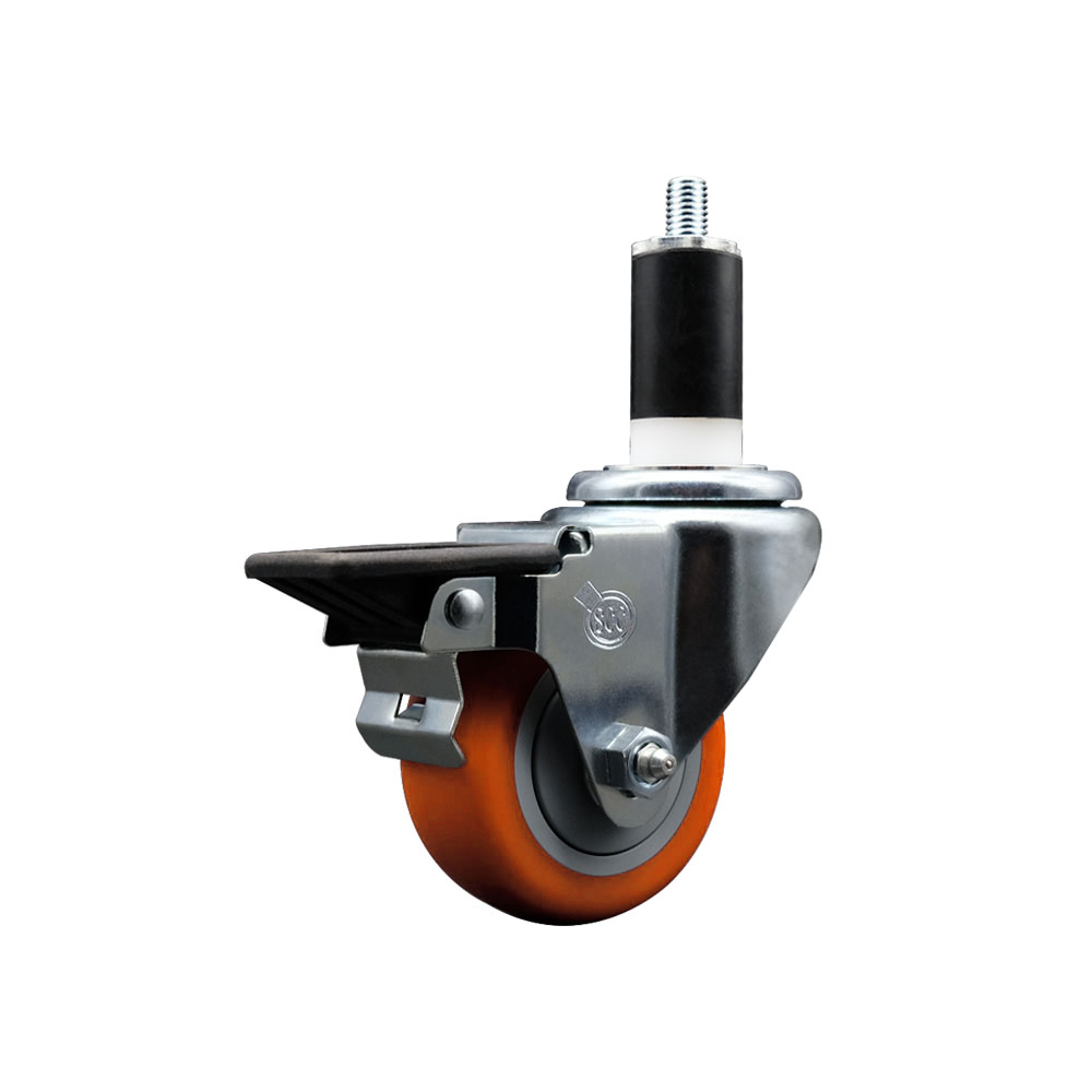 Polyurethane Expanding Stem Swivel Caster with 3 Inch Orange Wheel and 1-3/8" Stem & Posi Locking Brake - 300 lbs. Capacity Per Caster - Service Caster Brand — photo 1