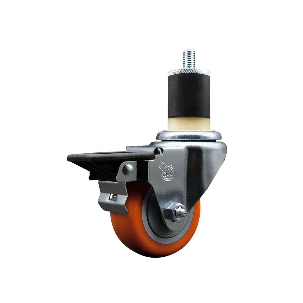 Polyurethane Expanding Stem Swivel Caster with 3 Inch Orange Wheel and 1-7/8" Stem & Posi Locking Brake - 300 lbs. Capacity Per Caster - Service Caster Brand — photo 1