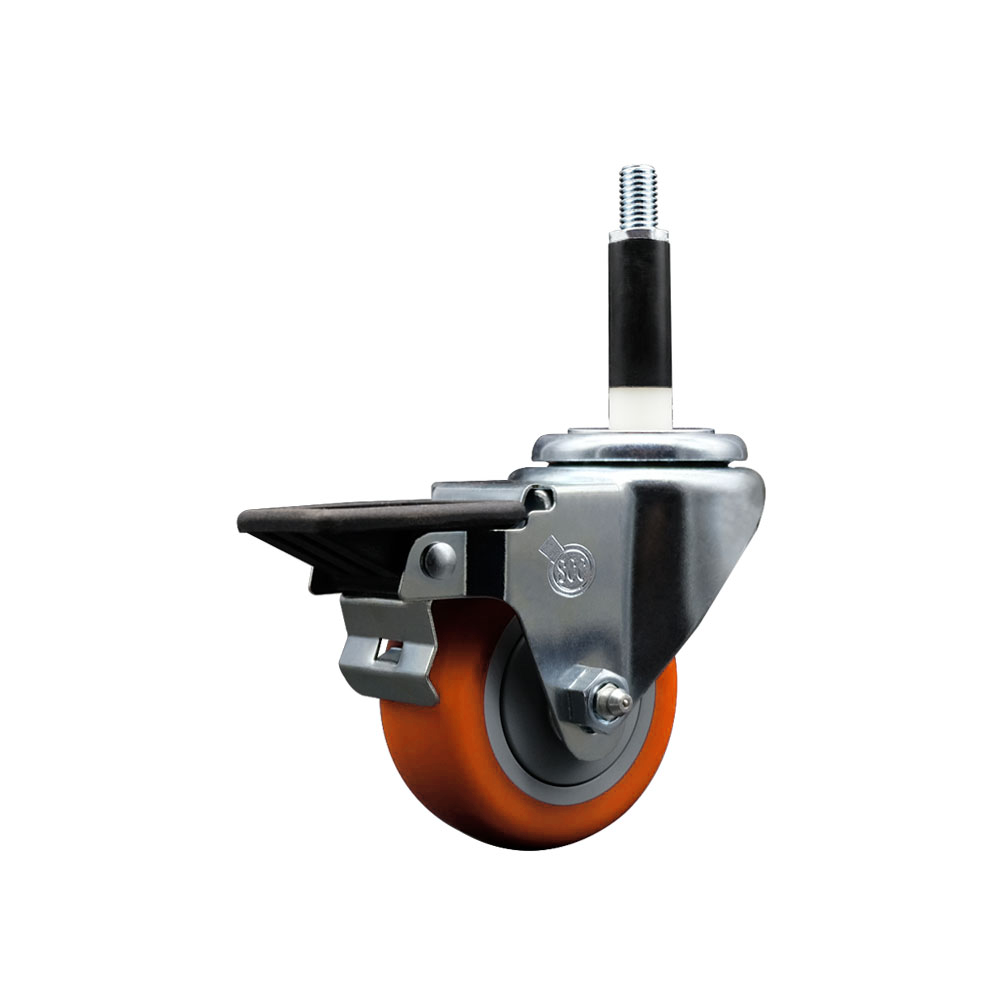 Polyurethane Expanding Stem Swivel Caster with 3 Inch Orange Wheel and 7/8" Stem & Posi Locking Brake - 300 lbs. Capacity Per Caster - Service Caster Brand — photo 1