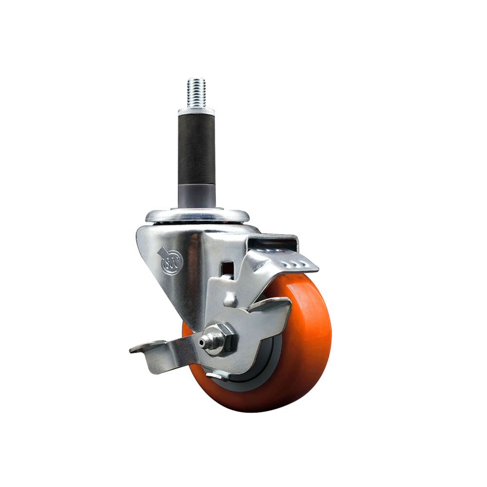 Polyurethane Expanding Stem Swivel Caster with 3 Inch Orange Wheel and 1" Stem & Top Locking Brake - 300 lbs. Capacity Per Caster - Service Caster Brand — photo 1
