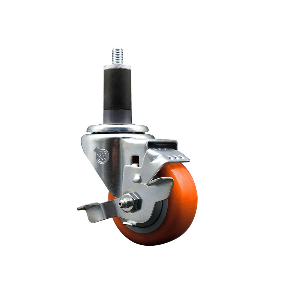 Polyurethane Expanding Stem Swivel Caster with 3 Inch Orange Wheel and 1-1/4" Stem & Top Locking Brake - 300 lbs. Capacity Per Caster - Service Caster Brand — photo 1