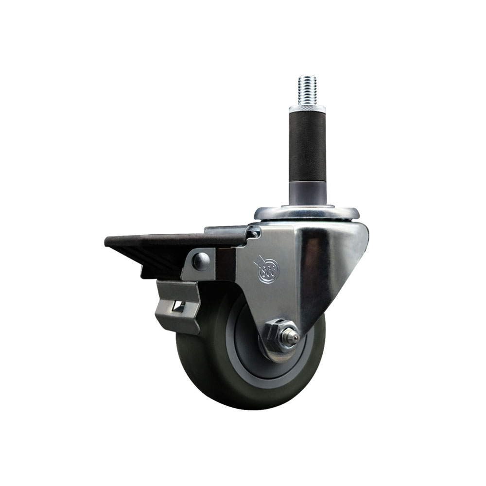 Polyurethane Expanding Stem Swivel Caster with 3 Inch Gray Wheel and 1" Stem & Posi Locking Brake - 300 lbs. Capacity Per Caster - Service Caster Brand — photo 1