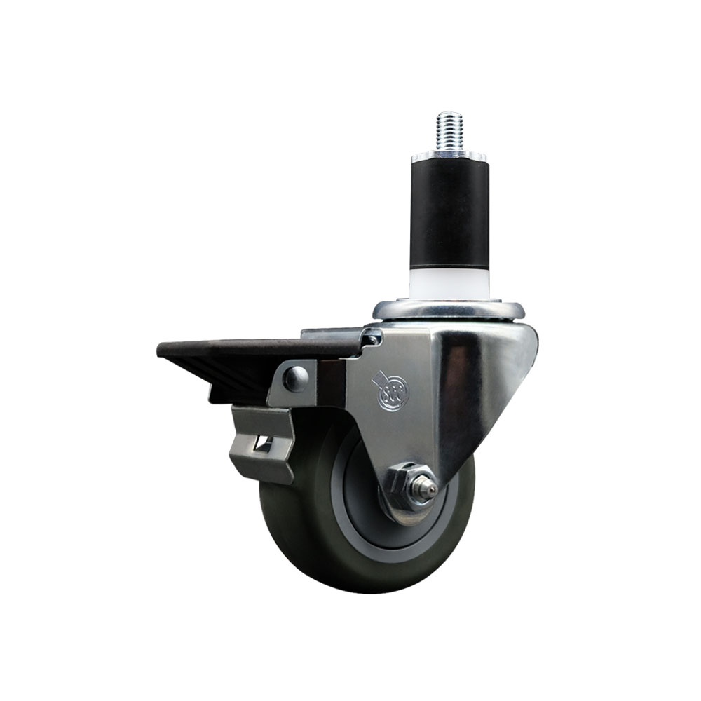 Polyurethane Expanding Stem Swivel Caster with 3 Inch Gray Wheel and 1-1/2" Stem & Posi Locking Brake - 300 lbs. Capacity Per Caster - Service Caster Brand — photo 1