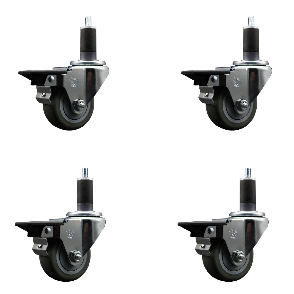Polyurethane Swivel Expanding Stem Caster Set of 4 with 3 Inch Gray Wheels and 1-1/4" Stems - Includes 4 Swivel with Posi Locking Brakes - 300 lbs. Capacity Per Caster - Service Caster Brand — photo 1