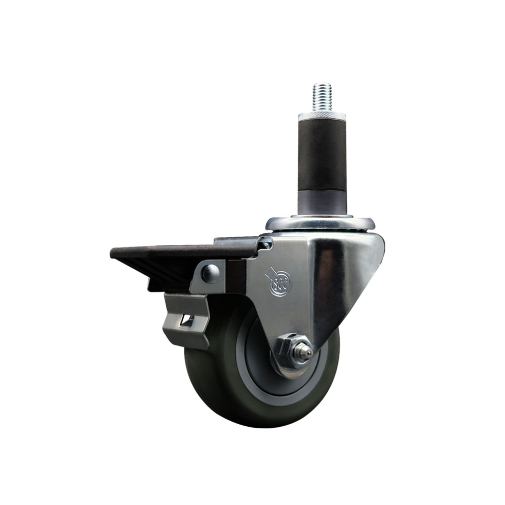 Polyurethane Expanding Stem Swivel Caster with 3 Inch Gray Wheel and 1-1/4" Stem & Posi Locking Brake - 300 lbs. Capacity Per Caster - Service Caster Brand — photo 1