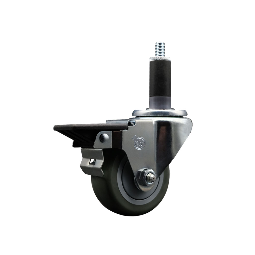 Polyurethane Expanding Stem Swivel Caster with 3 Inch Gray Wheel and 1-1/8" Stem & Posi Locking Brake - 300 lbs. Capacity Per Caster - Service Caster Brand — photo 1