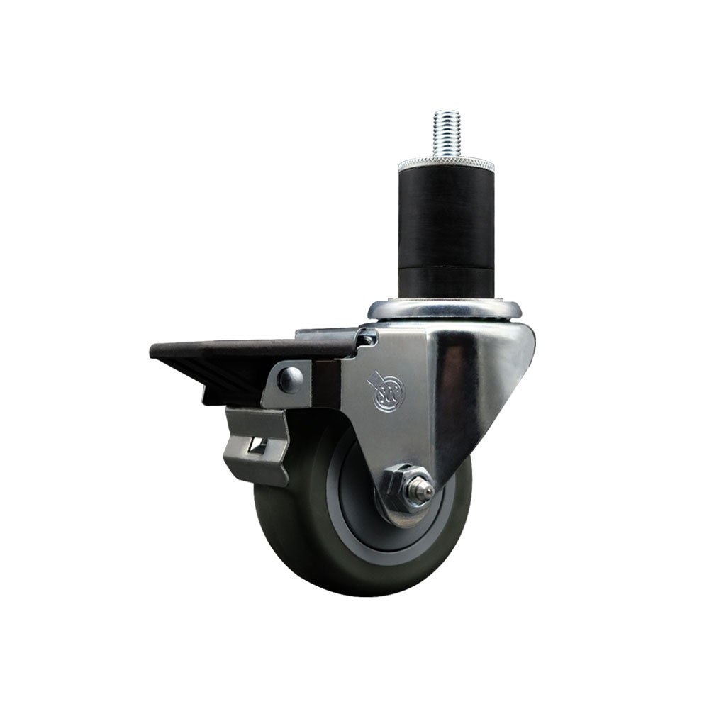 Polyurethane Expanding Stem Swivel Caster with 3 Inch Gray Wheel and 1-3/4" Stem & Posi Locking Brake - 300 lbs. Capacity Per Caster - Service Caster Brand — photo 1