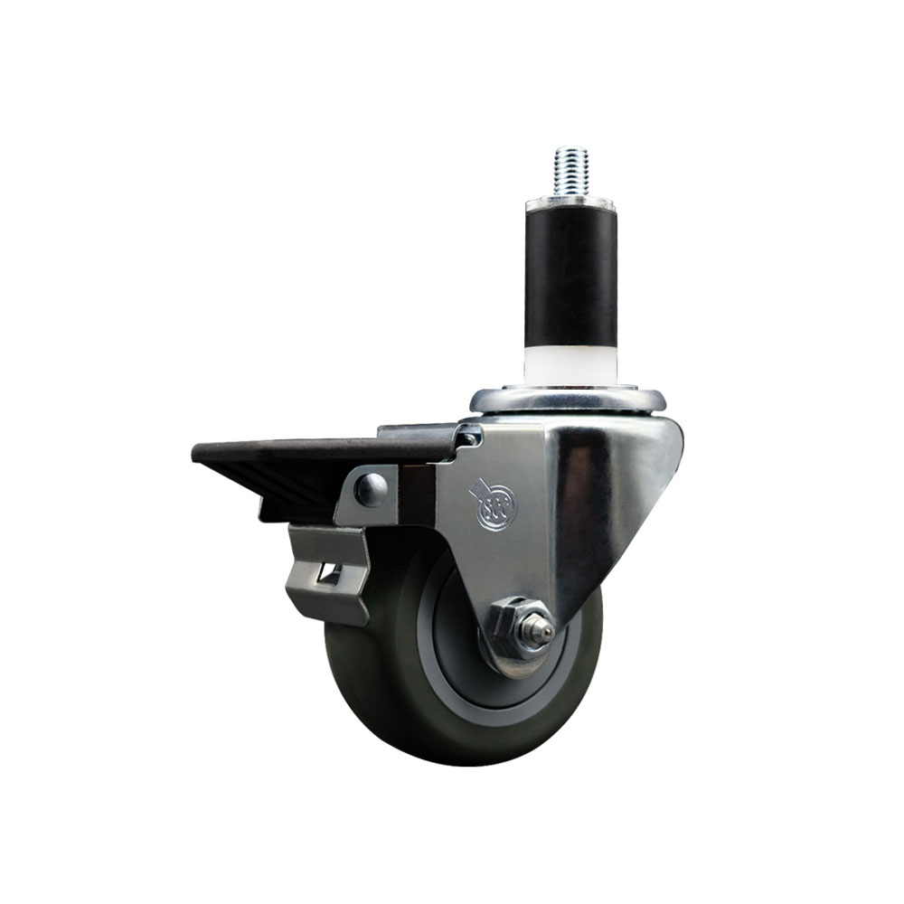 Polyurethane Expanding Stem Swivel Caster with 3 Inch Gray Wheel and 1-3/8" Stem & Posi Locking Brake - 300 lbs. Capacity Per Caster - Service Caster Brand — photo 1