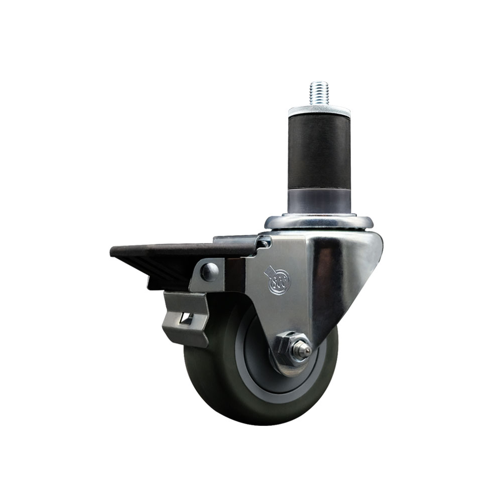 Polyurethane Expanding Stem Swivel Caster with 3 Inch Gray Wheel and 1-5/8" Stem & Posi Locking Brake - 300 lbs. Capacity Per Caster - Service Caster Brand — photo 1