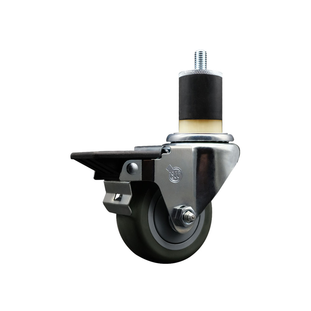 Polyurethane Expanding Stem Swivel Caster with 3 Inch Gray Wheel and 1-7/8" Stem & Posi Locking Brake - 300 lbs. Capacity Per Caster - Service Caster Brand — photo 1