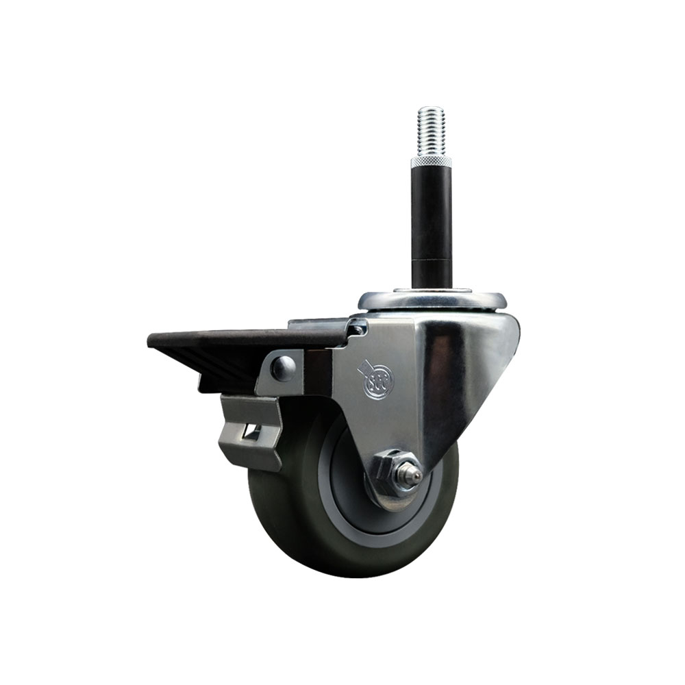Polyurethane Expanding Stem Swivel Caster with 3 Inch Gray Wheel and 3/4" Stem & Posi Locking Brake - 300 lbs. Capacity Per Caster - Service Caster Brand — photo 1