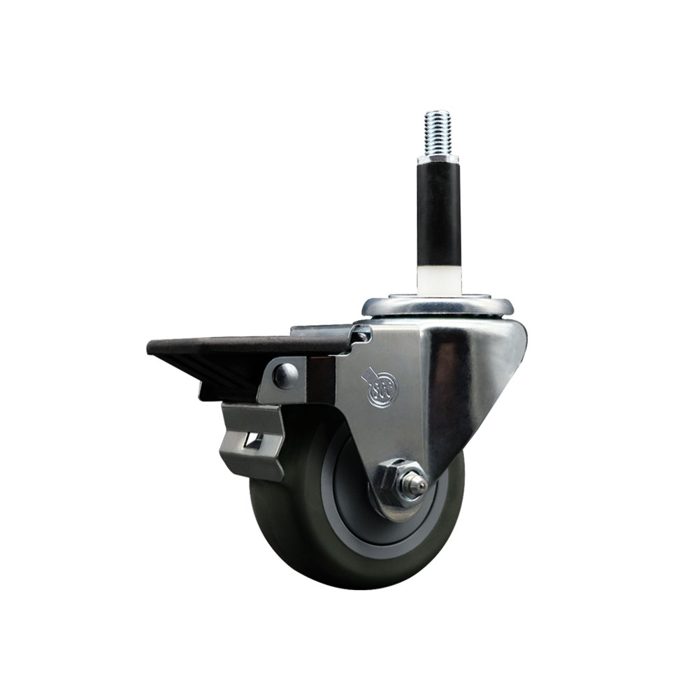 Polyurethane Expanding Stem Swivel Caster with 3 Inch Gray Wheel and 7/8" Stem & Posi Locking Brake - 300 lbs. Capacity Per Caster - Service Caster Brand — photo 1