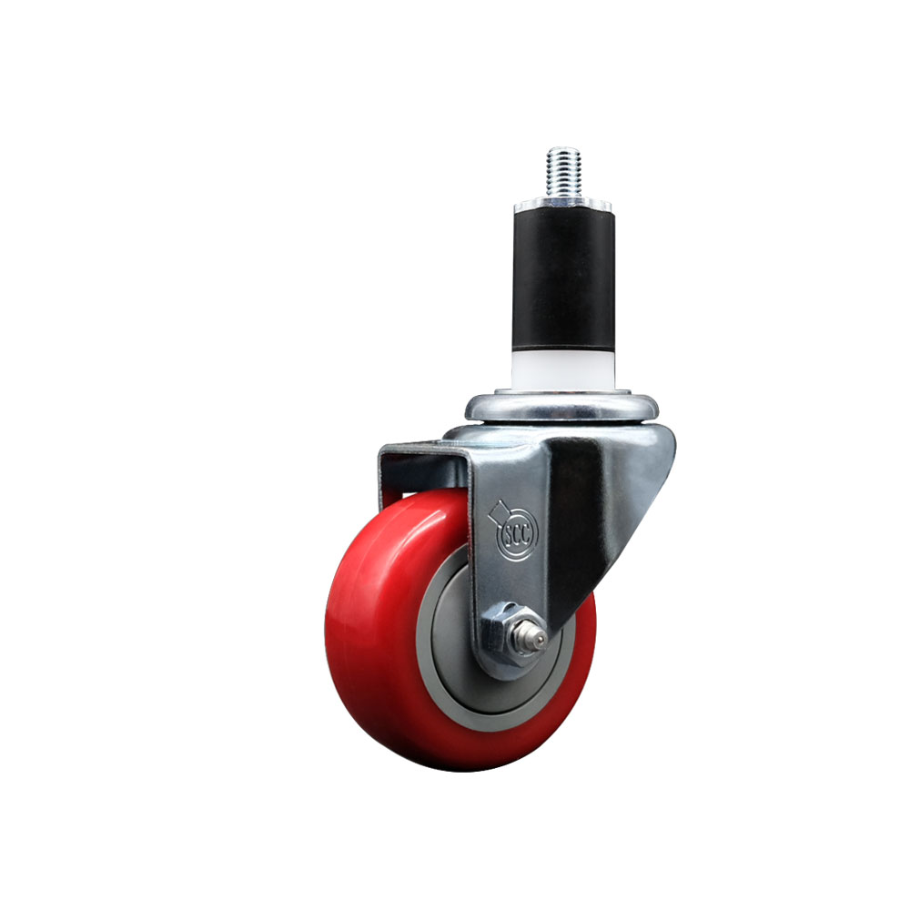 Polyurethane Expanding Stem Swivel Caster with 3 Inch Red Wheel and 1-1/2" Stem - 300 lbs. Capacity Per Caster - Service Caster Brand — photo 1