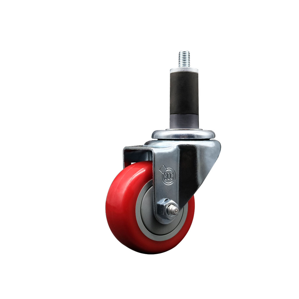 Stainless Steel Polyurethane Expanding Stem Swivel Caster with 3 Inch Red Wheel and 1-1/4" Stem - 300 lbs. Capacity Per Caster - Service Caster Brand — photo 1