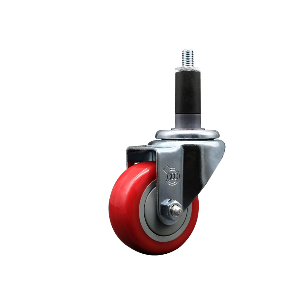 Polyurethane Expanding Stem Swivel Caster with 3 Inch Red Wheel and 1-1/8" Stem - 300 lbs. Capacity Per Caster - Service Caster Brand — photo 1