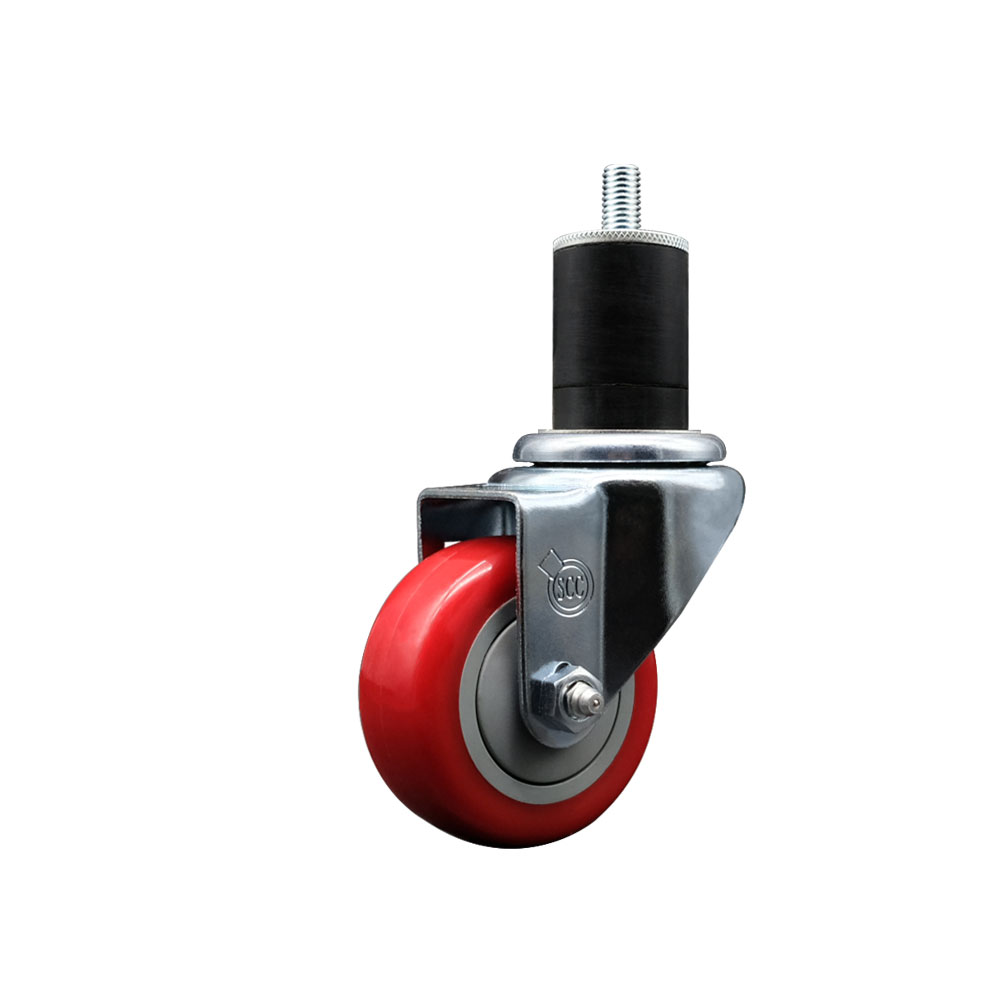 Polyurethane Expanding Stem Swivel Caster with 3 Inch Red Wheel and 1-3/4" Stem - 300 lbs. Capacity Per Caster - Service Caster Brand — photo 1