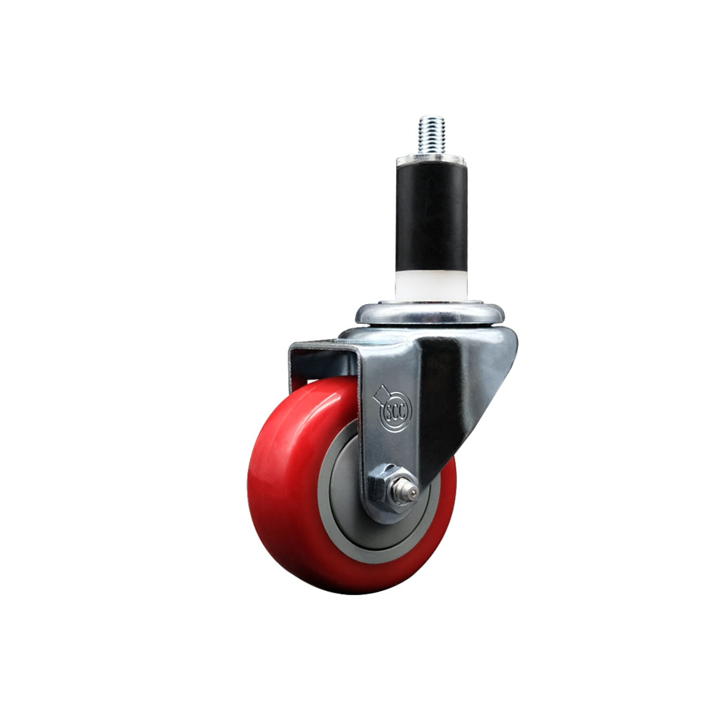 Polyurethane Expanding Stem Swivel Caster with 3 Inch Red Wheel and 1-3/8" Stem - 300 lbs. Capacity Per Caster - Service Caster Brand — photo 1