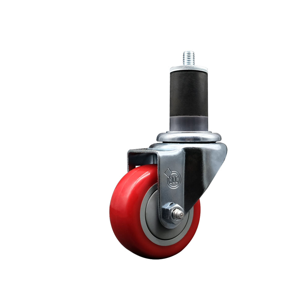 Stainless Steel Polyurethane Expanding Stem Swivel Caster with 3 Inch Red Wheel and 1-5/8" Stem - 300 lbs. Capacity Per Caster - Service Caster Brand — photo 1