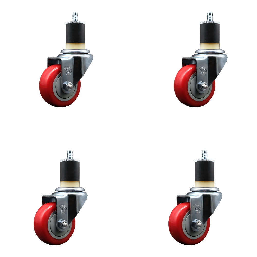 Stainless Steel Polyurethane Swivel Expanding Stem Caster Set of 4 with 3 Inch Red Wheels and 1-7/8" Stems - Includes 4 Swivel - 300 lbs. Capacity Per Caster - Service Caster Brand — photo 1