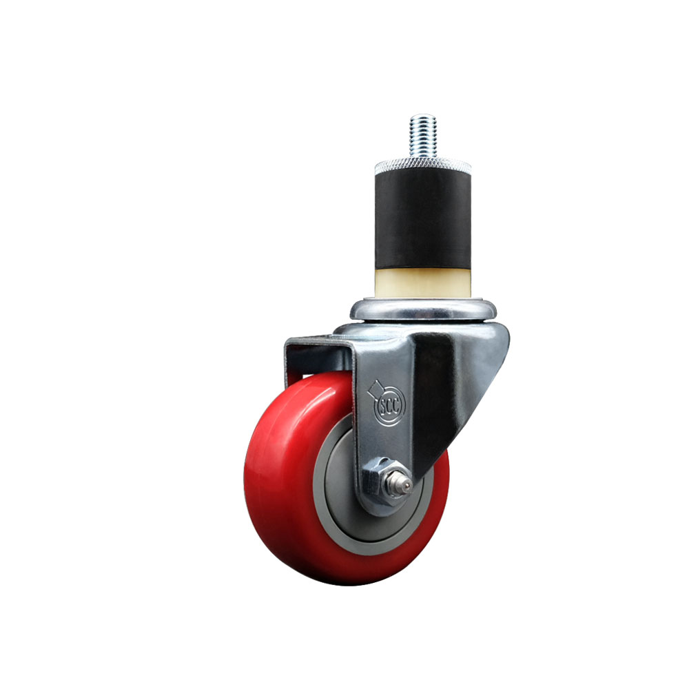 Stainless Steel Polyurethane Expanding Stem Swivel Caster with 3 Inch Red Wheel and 1-7/8" Stem - 300 lbs. Capacity Per Caster - Service Caster Brand — photo 1