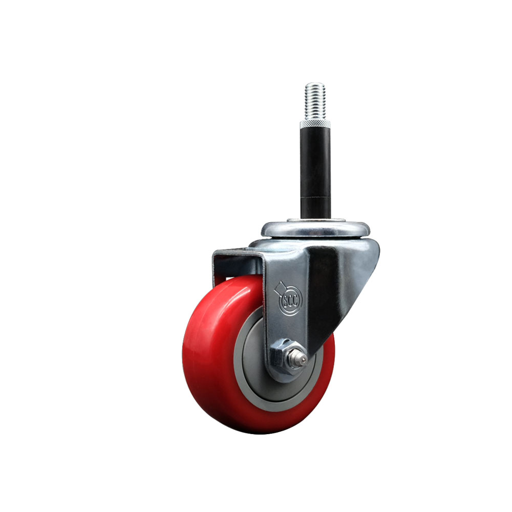 Polyurethane Expanding Stem Swivel Caster with 3 Inch Red Wheel and 3/4" Stem - 300 lbs. Capacity Per Caster - Service Caster Brand — photo 1