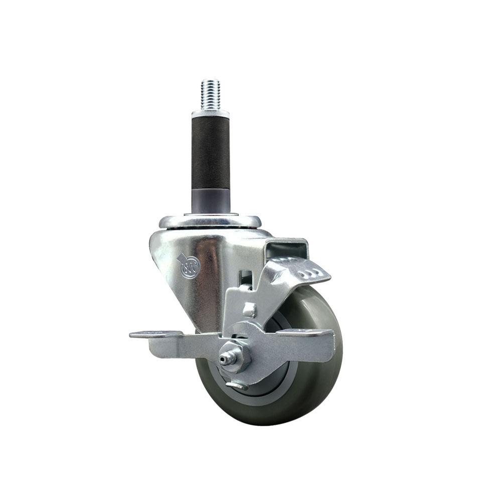 Polyurethane Expanding Stem Swivel Caster with 3 Inch Gray Wheel and 1" Stem & Top Locking Brake - 300 lbs. Capacity Per Caster - Service Caster Brand — photo 1