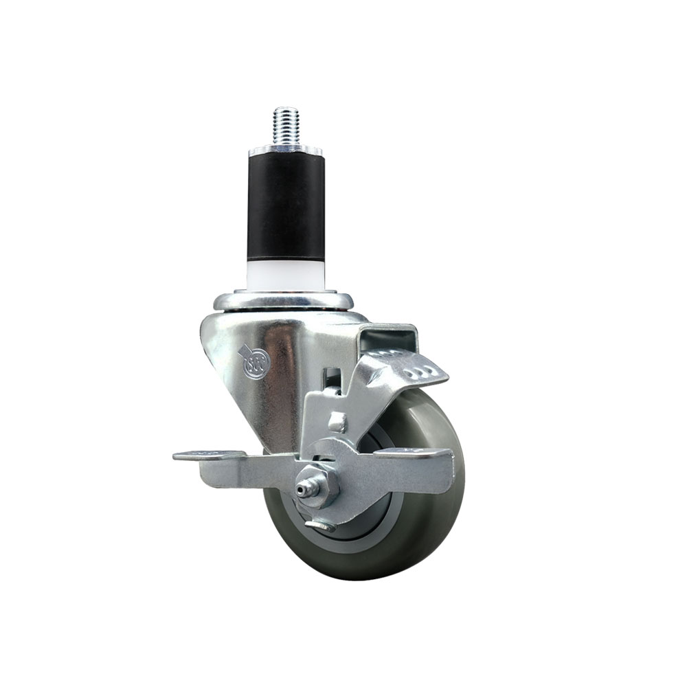 Stainless Steel Polyurethane Expanding Stem Swivel Caster with 3 Inch Gray Wheel and 1-1/2" Stem & Top Locking Brake - 300 lbs. Capacity Per Caster - Service Caster Brand — photo 1