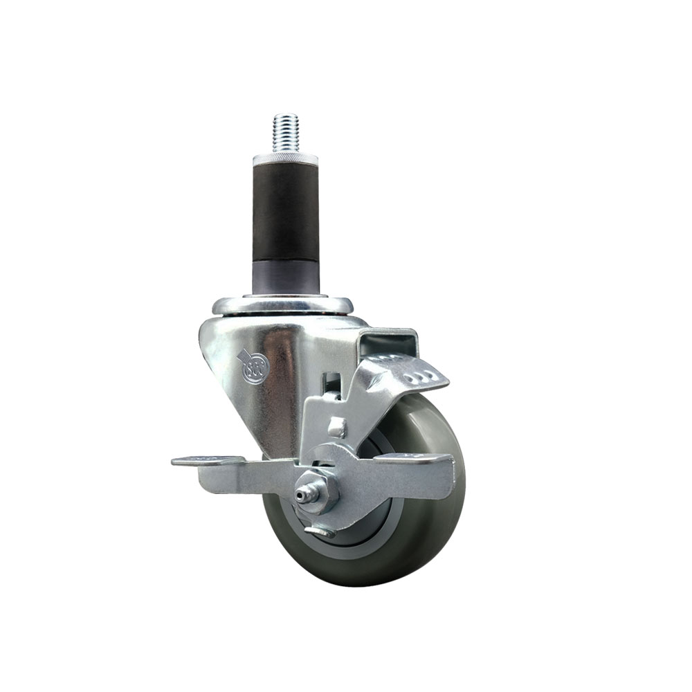 Polyurethane Expanding Stem Swivel Caster with 3 Inch Gray Wheel and 1-1/4" Stem & Top Locking Brake - 300 lbs. Capacity Per Caster - Service Caster Brand — photo 1