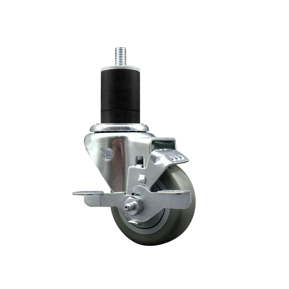 Polyurethane Expanding Stem Swivel Caster with 3 Inch Gray Wheel and 1-3/4" Stem & Top Locking Brake - 300 lbs. Capacity Per Caster - Service Caster Brand — photo 1