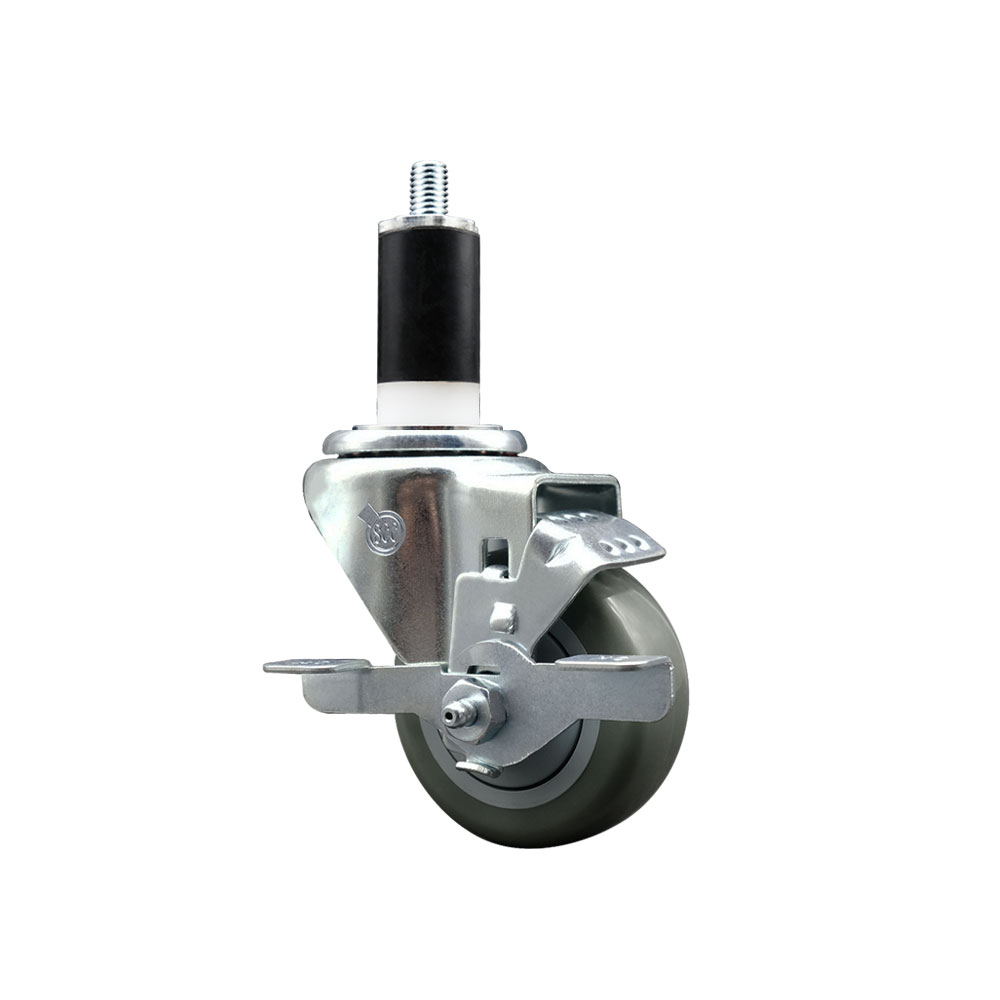 Polyurethane Expanding Stem Swivel Caster with 3 Inch Gray Wheel and 1-3/8" Stem & Top Locking Brake - 300 lbs. Capacity Per Caster - Service Caster Brand — photo 1