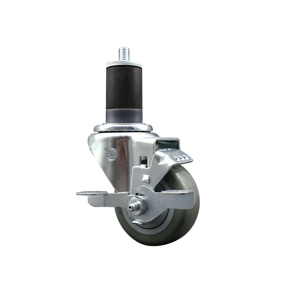 Polyurethane Expanding Stem Swivel Caster with 3 Inch Gray Wheel and 1-5/8" Stem & Top Locking Brake - 300 lbs. Capacity Per Caster - Service Caster Brand — photo 1