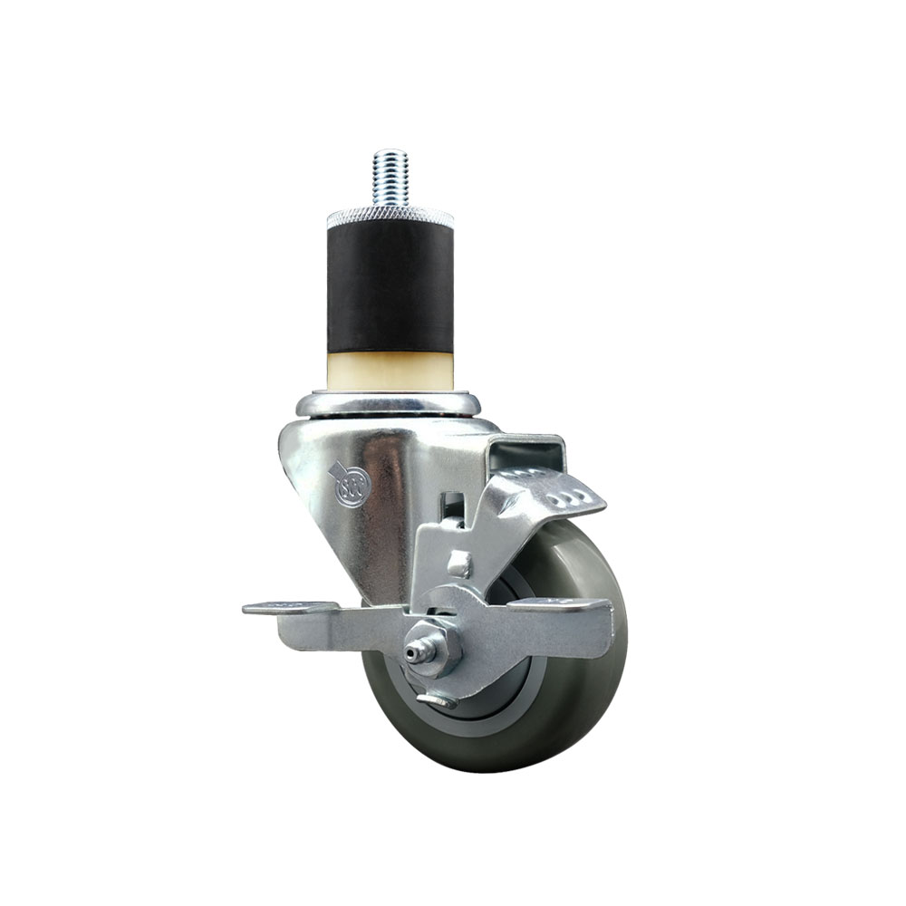 Stainless Steel Polyurethane Expanding Stem Swivel Caster with 3 Inch Gray Wheel and 1-7/8" Stem & Top Locking Brake - 300 lbs. Capacity Per Caster - Service Caster Brand — photo 1