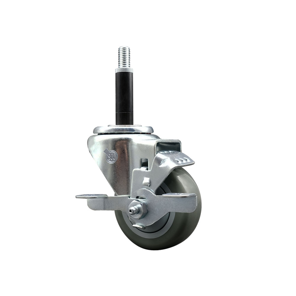 Stainless Steel Polyurethane Expanding Stem Swivel Caster with 3 Inch Gray Wheel and 3/4" Stem & Top Locking Brake - 300 lbs. Capacity Per Caster - Service Caster Brand — photo 1