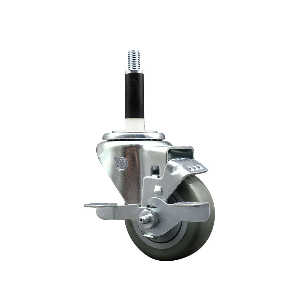 Polyurethane Expanding Stem Swivel Caster with 3 Inch Gray Wheel and 7/8" Stem & Top Locking Brake - 300 lbs. Capacity Per Caster - Service Caster Brand — photo 1