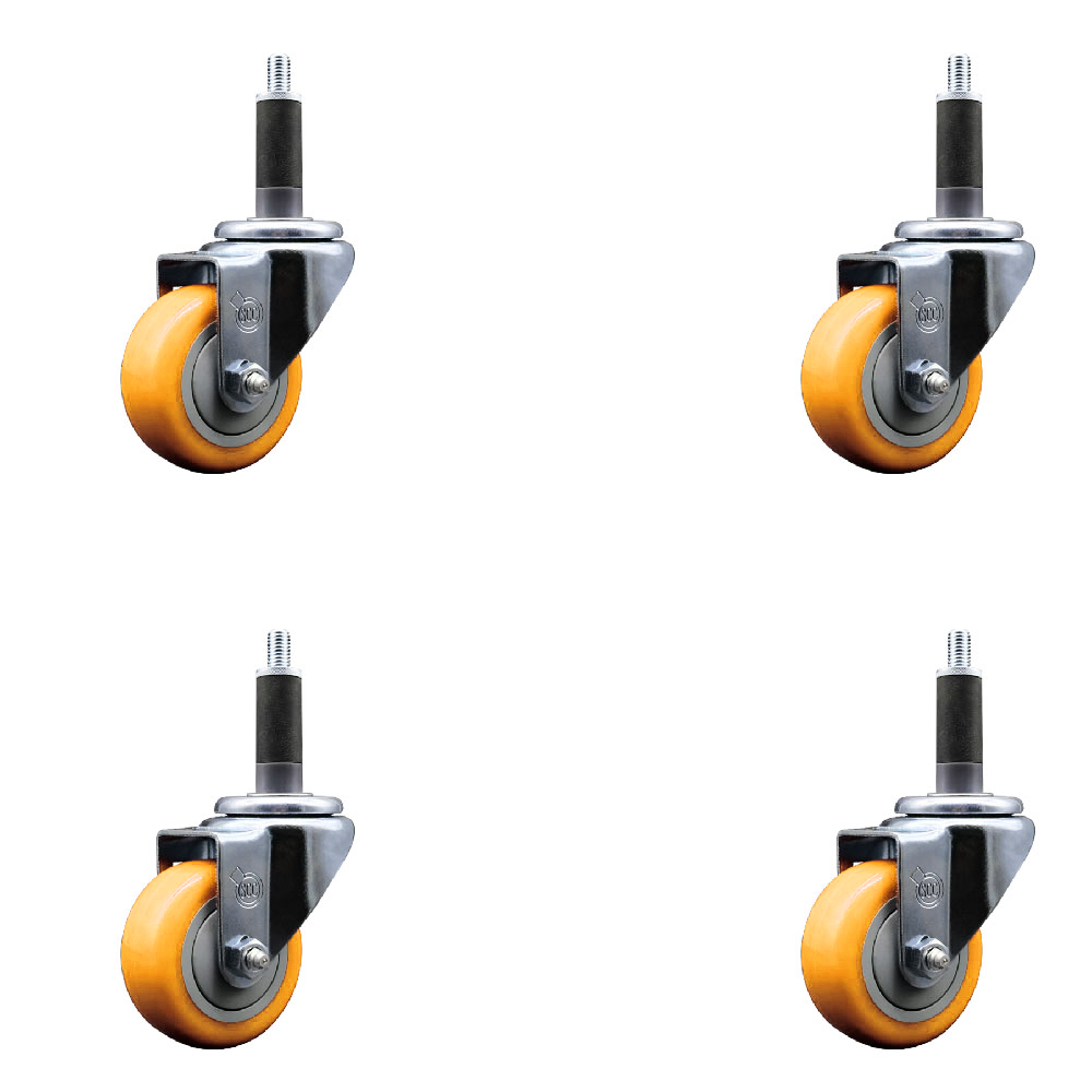 Polyurethane Swivel Expanding Stem Caster Set of 4 with 3 Inch Yellow Wheels and 1" Stems - 300 lbs. Capacity Per Caster - Service Caster Brand — photo 1