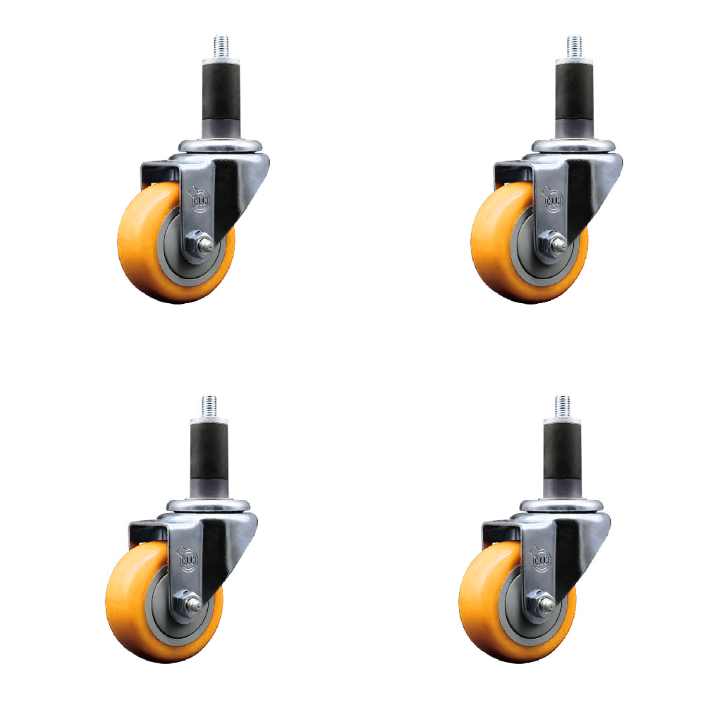 Stainless Steel Polyurethane Swivel Expanding Stem Caster Set of 4 with 3 Inch Yellow Wheels and 1-1/4" Stems - Includes 4 Swivel - 300 lbs. Capacity Per Caster - Service Caster Brand — photo 1