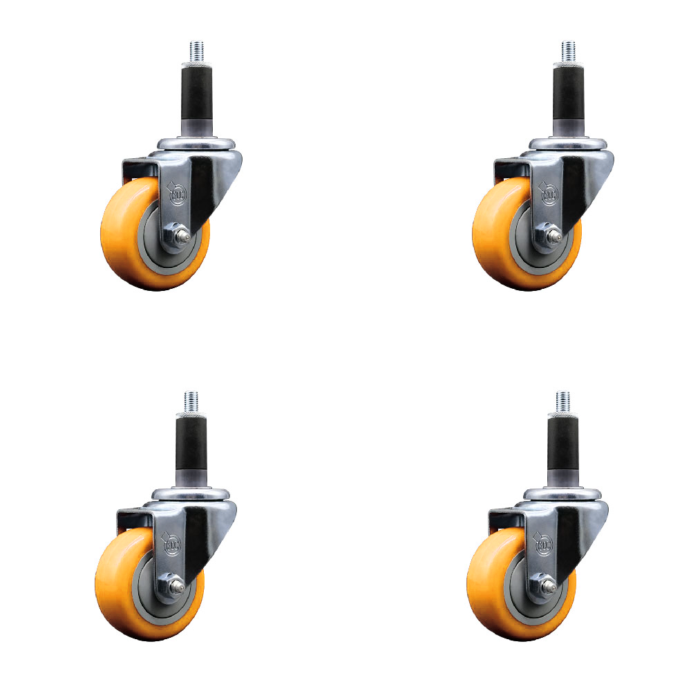Polyurethane Swivel Expanding Stem Caster Set of 4 with 3 Inch Yellow Wheels and 1-1/8" Stems - 300 lbs. Capacity Per Caster - Service Caster Brand — photo 1