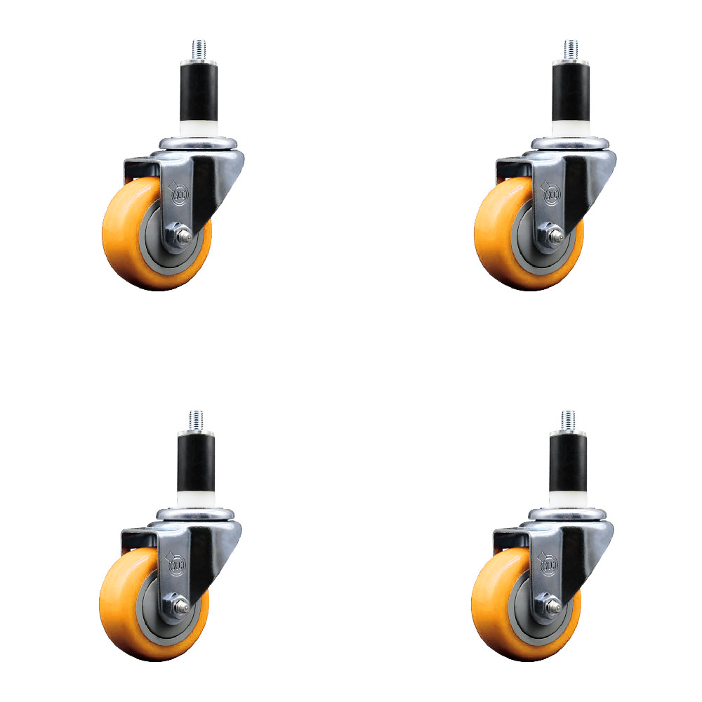 Polyurethane Swivel Expanding Stem Caster Set of 4 with 3 Inch Yellow Wheels and 1-3/8" Stems - 300 lbs. Capacity Per Caster - Service Caster Brand — photo 1