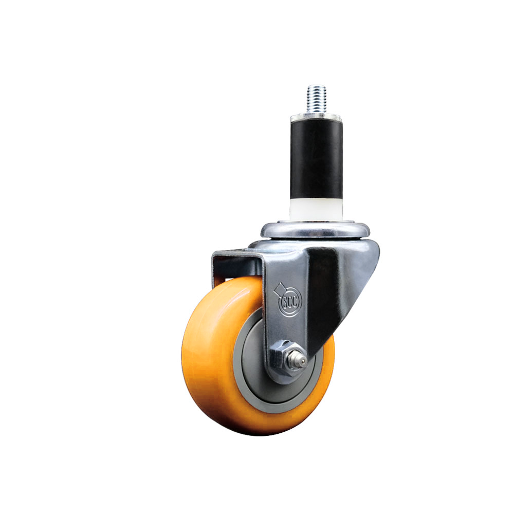 Stainless Steel Polyurethane Expanding Stem Swivel Caster with 3 Inch Yellow Wheel and 1-3/8" Stem - 300 lbs. Capacity Per Caster - Service Caster Brand — photo 1