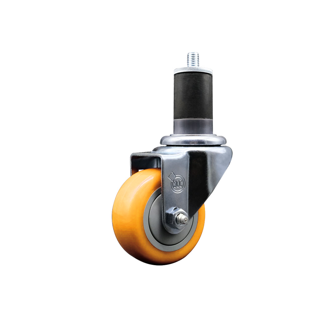 Stainless Steel Polyurethane Expanding Stem Swivel Caster with 3 Inch Yellow Wheel and 1-5/8" Stem - 300 lbs. Capacity Per Caster - Service Caster Brand — photo 1