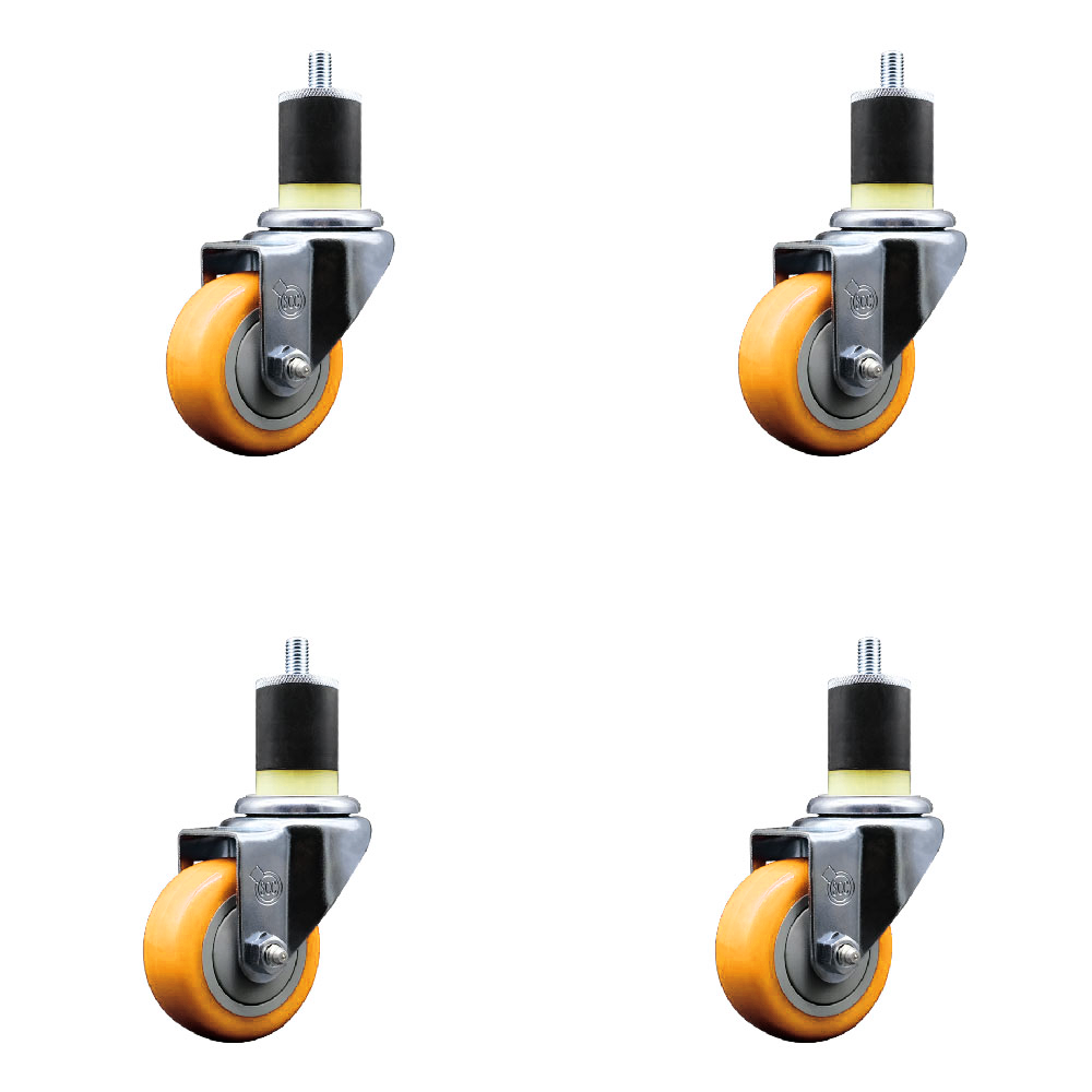 Polyurethane Swivel Expanding Stem Caster Set of 4 with 3 Inch Yellow Wheels and 1-7/8" Stems - 300 lbs. Capacity Per Caster - Service Caster Brand — photo 1
