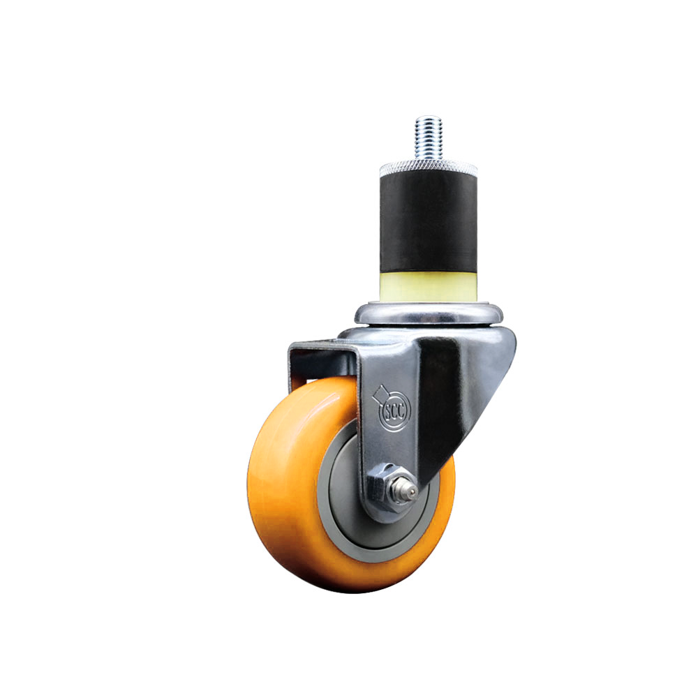 Stainless Steel Polyurethane Expanding Stem Swivel Caster with 3 Inch Yellow Wheel and 1-7/8" Stem - 300 lbs. Capacity Per Caster - Service Caster Brand — photo 1