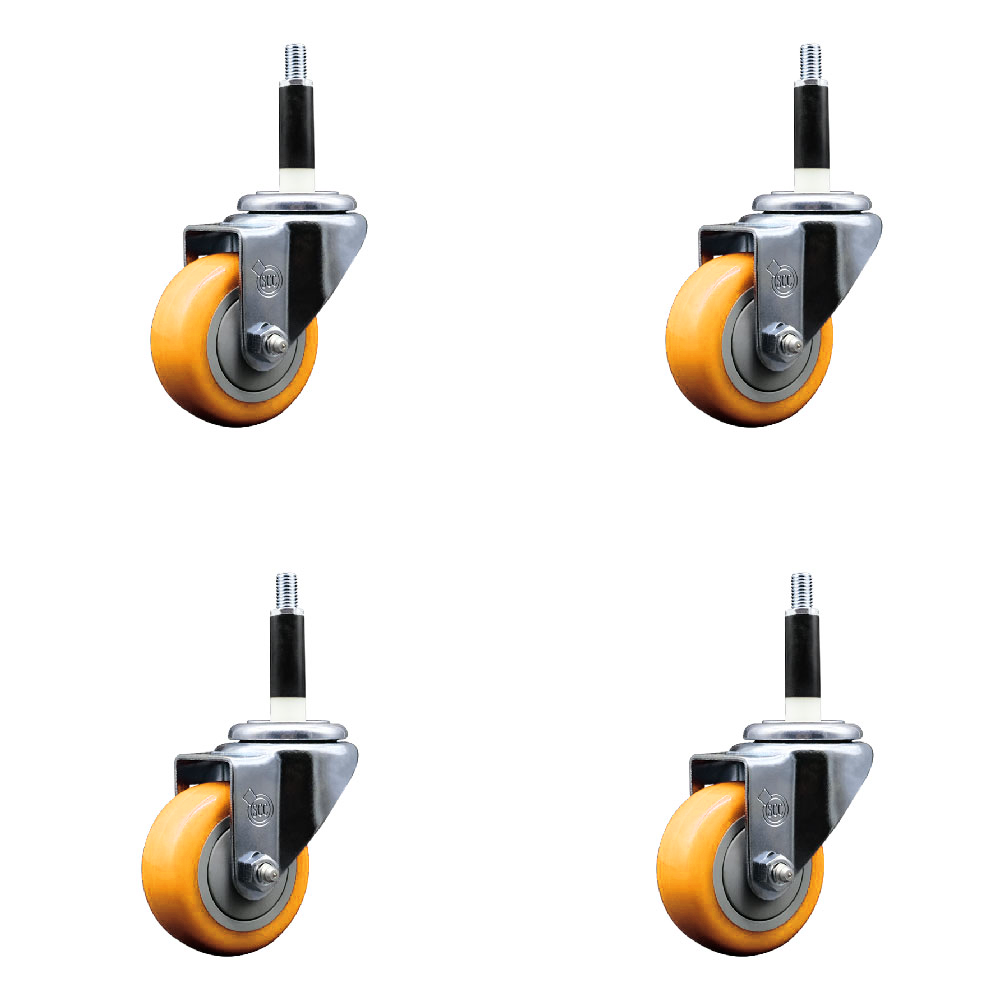 Stainless Steel Polyurethane Swivel Expanding Stem Caster Set of 4 with 3 Inch Yellow Wheels and 7/8" Stems - Includes 4 Swivel - 300 lbs. Capacity Per Caster - Service Caster Brand — photo 1